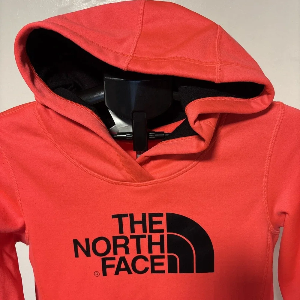 The North Face Hoodie Men's M Orange Pullover Fleece Sweatshirt Back Logo